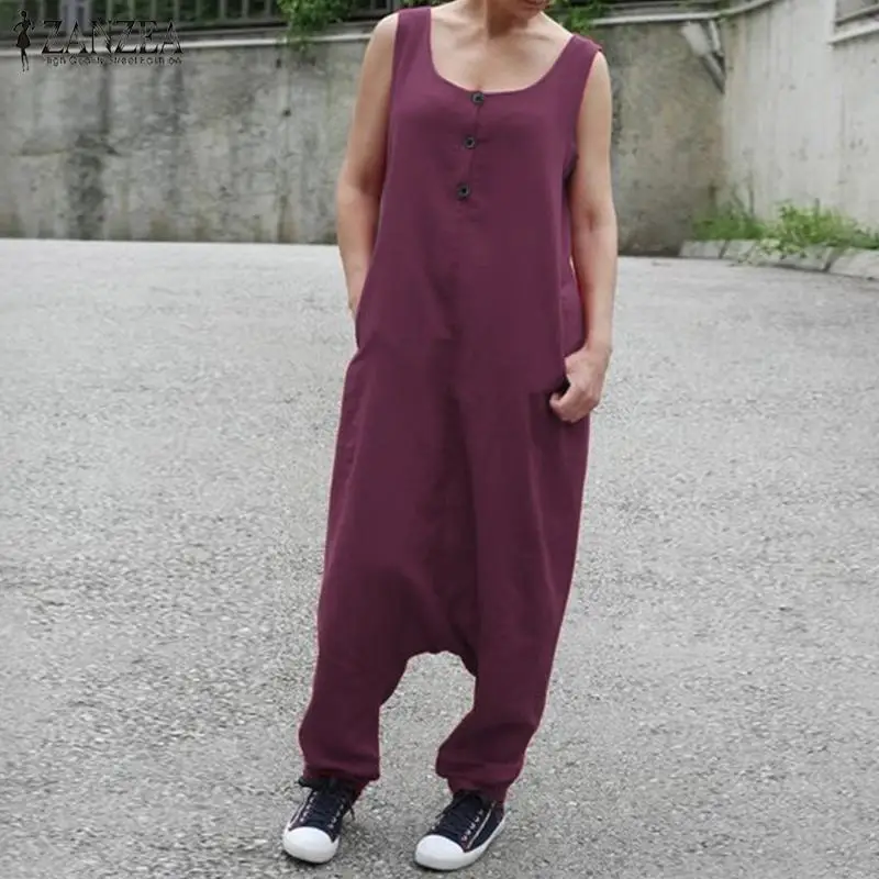 ZANZEA Jumpsuit Women Drop-Crotch Long Pants Playsuit Casual Solid Sleeveless Combinaison Femme Overalls Ladies Baggy Rompers
ZANZEA Jumpsuit Women Drop-Crotch Long Pants Playsuit Casual Solid Sleeveless Combinaison Femme Overalls Ladies Baggy Rompers
