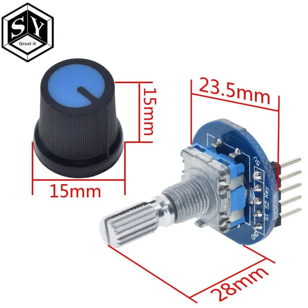 GREAT IT Rotary Encoder Module for Arduino Brick Sensor Development Round Audio Rotating Potentiometer Knob Cap EC11
GREAT IT Rotary Encoder Module for Arduino Brick Sensor Development Round Audio Rotating Potentiometer Knob Cap EC11