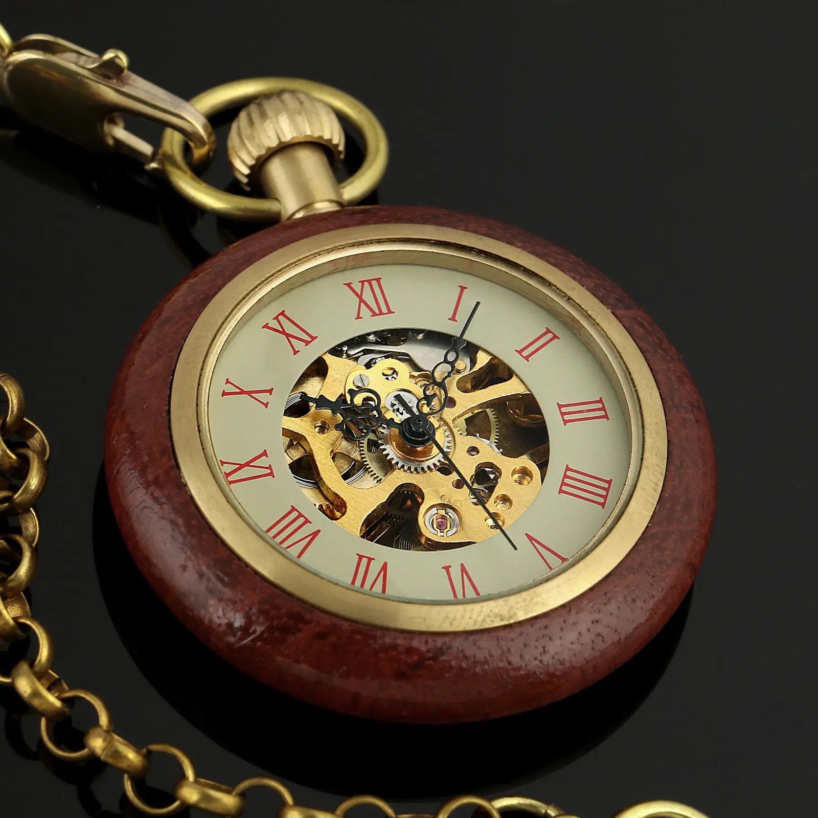 CAIFU Brand New Arrival Open Face Mechanical Mens Pocket Watch Golden Movement Wooden Case Style Skeleton Watch w/Chain
CAIFU Brand New Arrival Open Face Mechanical Mens Pocket Watch Golden Movement Wooden Case Style Skeleton Watch w/Chain