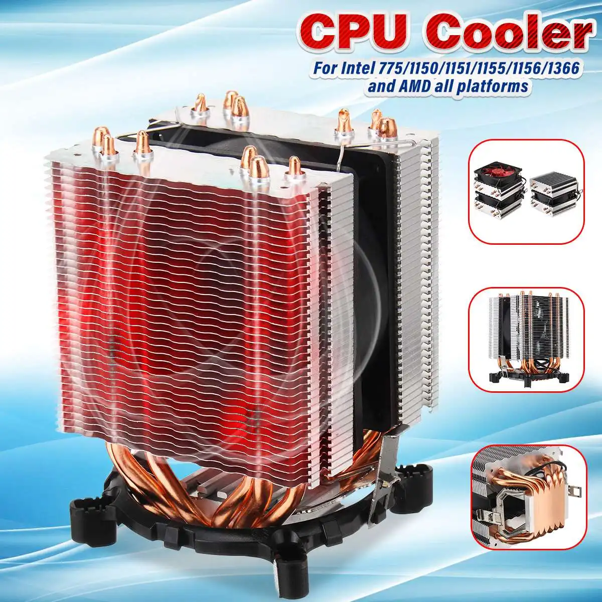 6 Heat Pipes LED Red Light CPU Cooler Fan 3/4Pin Cooler Single Double Cooling Fan Heat Sink for Intel 775/115x 1366 For AMD All
6 Heat Pipes LED Red Light CPU Cooler Fan 3/4Pin Cooler Single Double Cooling Fan Heat Sink for Intel 775/115x 1366 For AMD All