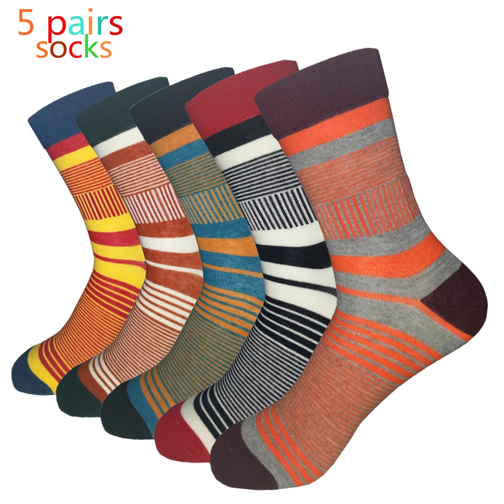 

2019 New Men Socks Casual Men's Color Stripes The Latest Design Popular 5 Pairs Striped Suit Fashion Designer Coloured Cotton