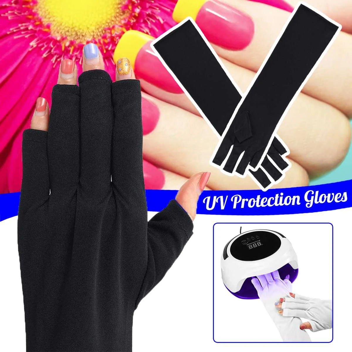 40cm Anti UV Radiation Protection Gloves Manicures Nail Gel LED Lamp Fingerless Breathable Fabric Comfortable for Outdoor
40cm Anti UV Radiation Protection Gloves Manicures Nail Gel LED Lamp Fingerless Breathable Fabric Comfortable for Outdoor