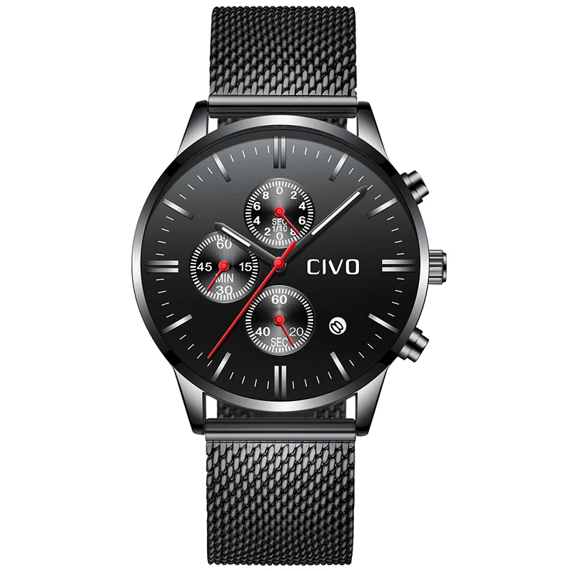CIVO Casual Sport Wrist Watch Black Stainless Steel Mesh Business Watch Clock Waterproof Chronogra Analogue Quartz Wristwatches
CIVO Casual Sport Wrist Watch Black Stainless Steel Mesh Business Watch Clock Waterproof Chronogra Analogue Quartz Wristwatches