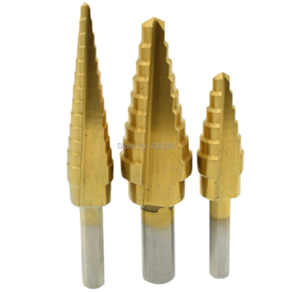 3pcs Step Drill Bit Hole Cutter Bits Metal High Speed Titanium Coated Steel Cone Drill Bit 3/16"-1/2" 1/8"-1/2" 1/4"-3/4"
3pcs Step Drill Bit Hole Cutter Bits Metal High Speed Titanium Coated Steel Cone Drill Bit 3/16"-1/2" 1/8"-1/2" 1/4"-3/4"