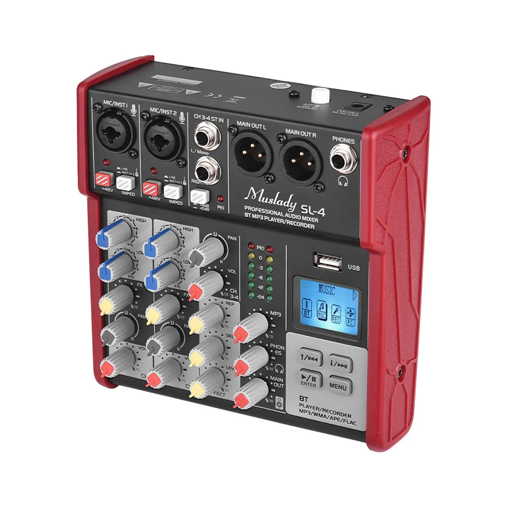 Muslady SL-4 Compact Size 4-Channel Mixing Console Mixer 2-band EQ Built-in 48V Phantom Power Supports BT Connection for Live
Muslady SL-4 Compact Size 4-Channel Mixing Console Mixer 2-band EQ Built-in 48V Phantom Power Supports BT Connection for Live