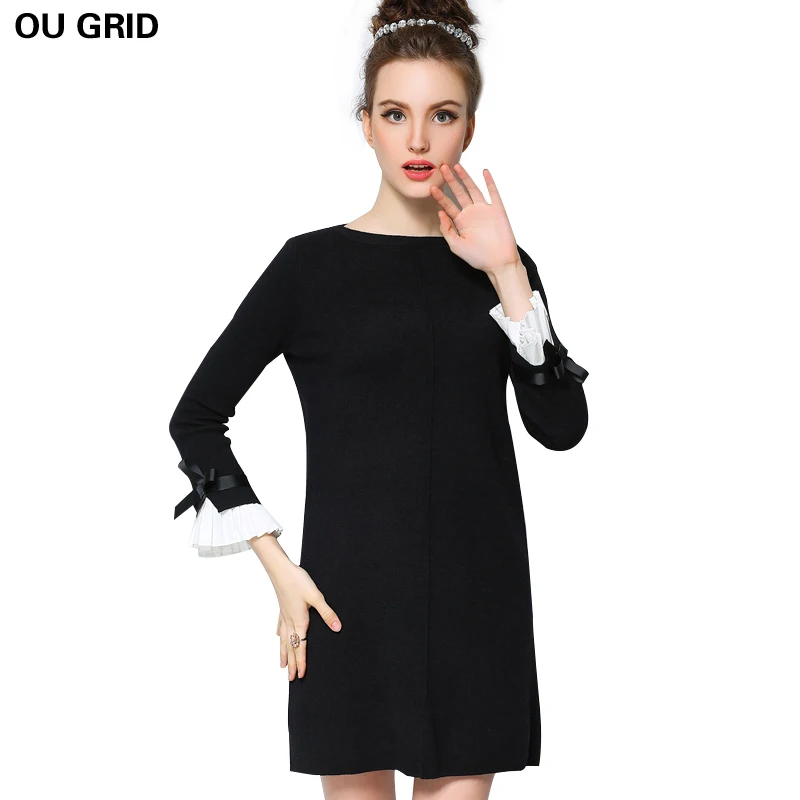 Knitted Sweater Dress 2018 New Arrival Bow Flare Sleeve Autumn Ladies Black Dress L-5XL Casual Plus Size Women Clothing Vestidos 
Knitted Sweater Dress 2018 New Arrival Bow Flare Sleeve Autumn Ladies Black Dress L-5XL Casual Plus Size Women Clothing Vestidos