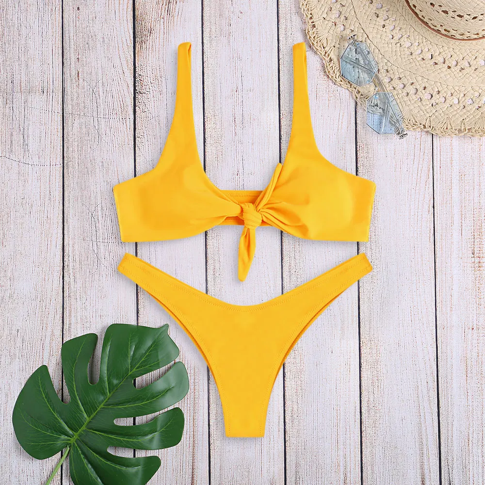 Women Sexy Bikini Set Swimwear Knotted Padded Thong Swimsuit Wire Free Scoop Neck Bathing Suit Swimming Suit 7 Colors
Women Sexy Bikini Set Swimwear Knotted Padded Thong Swimsuit Wire Free Scoop Neck Bathing Suit Swimming Suit 7 Colors
