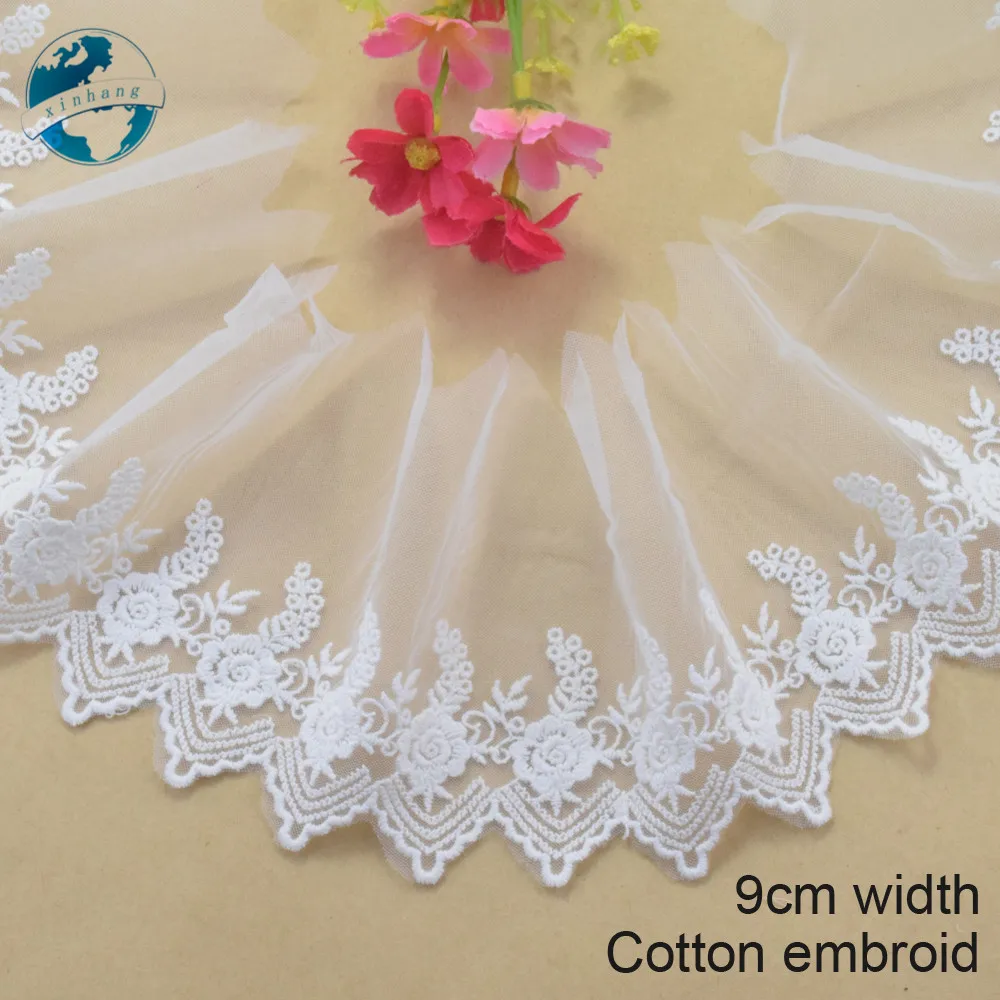 9cm white cotton embroided lace ribbon guipure trim fabric DIY wedding Accessories supplies african dolls lace applique #3543
9cm white cotton embroided lace ribbon guipure trim fabric DIY wedding Accessories supplies african dolls lace applique #3543