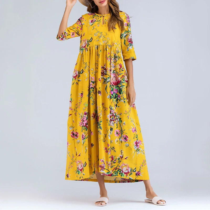 Women Floral dress Round Neck Half Sleeve Loose big swing A-line casual holiday beach ladies wear Long Dress boho maxi dresses
Women Floral dress Round Neck Half Sleeve Loose big swing A-line casual holiday beach ladies wear Long Dress boho maxi dresses