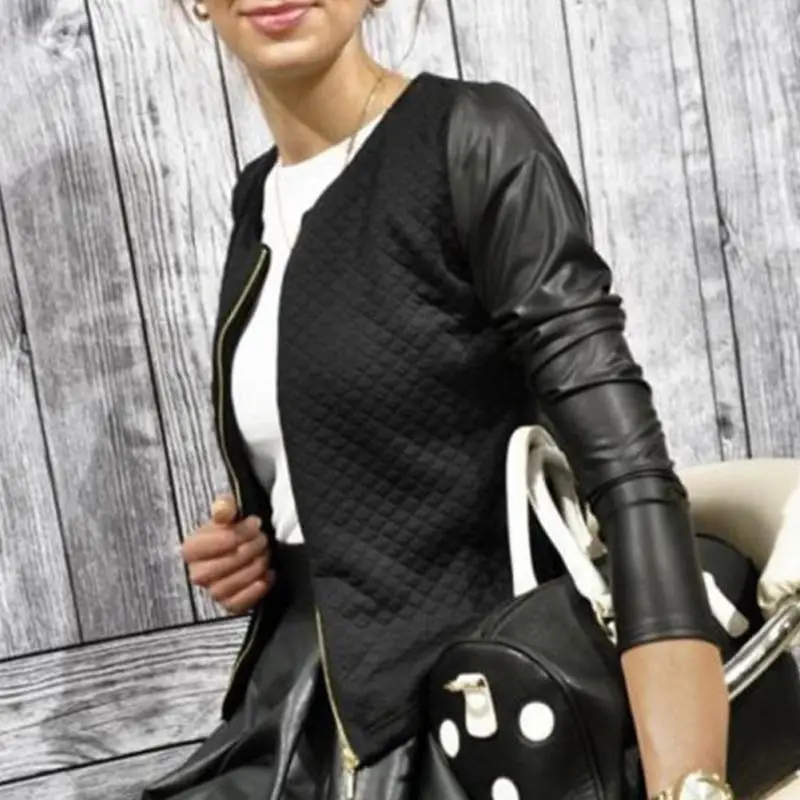 Women Outwear PU Leather Patchwork O-neck Jackets Female Casual Short Thin Coats Slim Plaid Blazers
Women Outwear PU Leather Patchwork O-neck Jackets Female Casual Short Thin Coats Slim Plaid Blazers