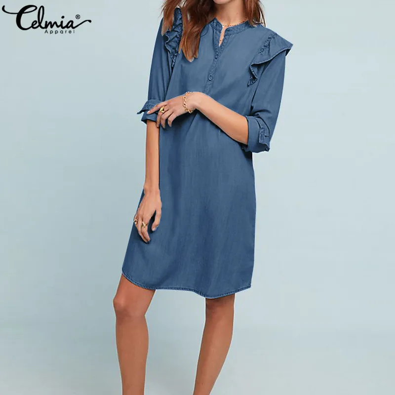 Celmia Women Denim Short Dress 2019 Summer Long Sleeve Ruffles Shirt Dresses V Neck Buttons Party Sexy Mini Vestidos Plus Size
Celmia Women Denim Short Dress 2019 Summer Long Sleeve Ruffles Shirt Dresses V Neck Buttons Party Sexy Mini Vestidos Plus Size