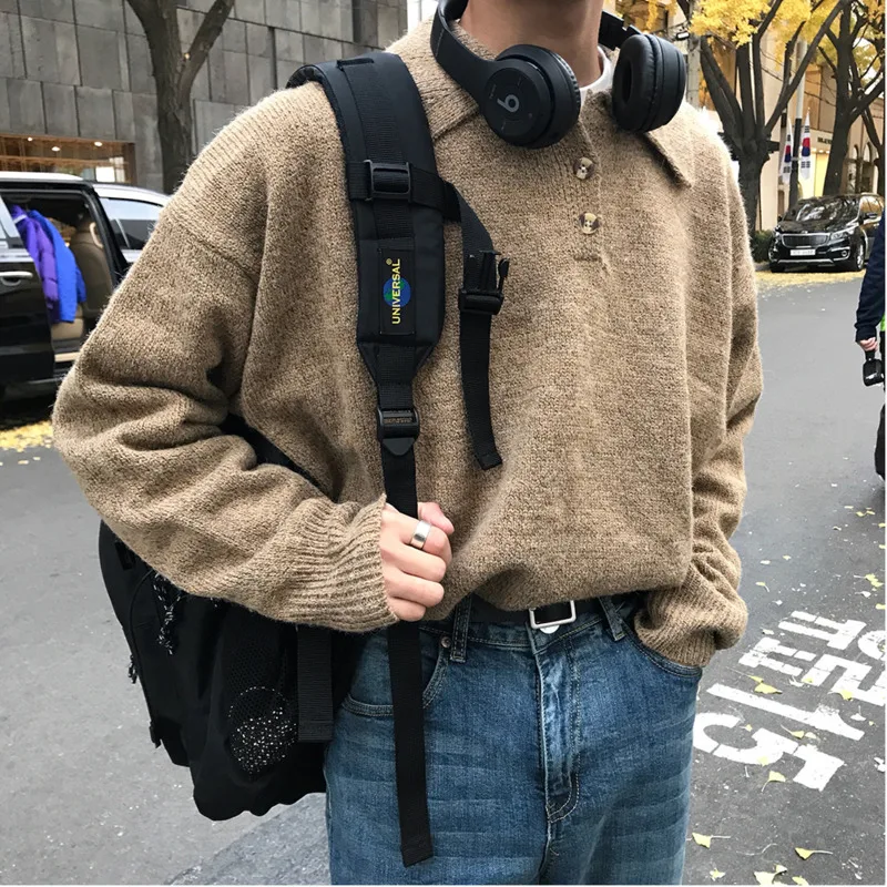 2018 Autumn And Winter New Trend Retro Casual Men's Loose Lapel Sweater Men's Bottoming Sweater Gray / Black / Khaki M-2XL
2018 Autumn And Winter New Trend Retro Casual Men's Loose Lapel Sweater Men's Bottoming Sweater Gray / Black / Khaki M-2XL