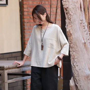 New Arrival Female Cotton Linen Loose Thin Tops V-Neck Spring Summer Three Quarter Sleeve Pockets Vintage Blouse
New Arrival Female Cotton Linen Loose Thin Tops V-Neck Spring Summer Three Quarter Sleeve Pockets Vintage Blouse