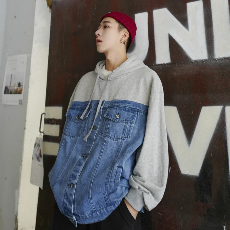 2019 Spring Men's New Cowboy Coats Splicing Clothes Pullover Denim Bomber Jacket Hoodies Casual hoodie men sweatshirt M-XL
2019 Spring Men's New Cowboy Coats Splicing Clothes Pullover Denim Bomber Jacket Hoodies Casual hoodie men sweatshirt M-XL