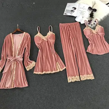 Ekouaer Women 4 Pieces Velvet Pajamas Sets Sexy Nightgown Kimono Robe Soft Lace Floral Sleepwear Kit Robe Gown Nightwear
Ekouaer Women 4 Pieces Velvet Pajamas Sets Sexy Nightgown Kimono Robe Soft Lace Floral Sleepwear Kit Robe Gown Nightwear