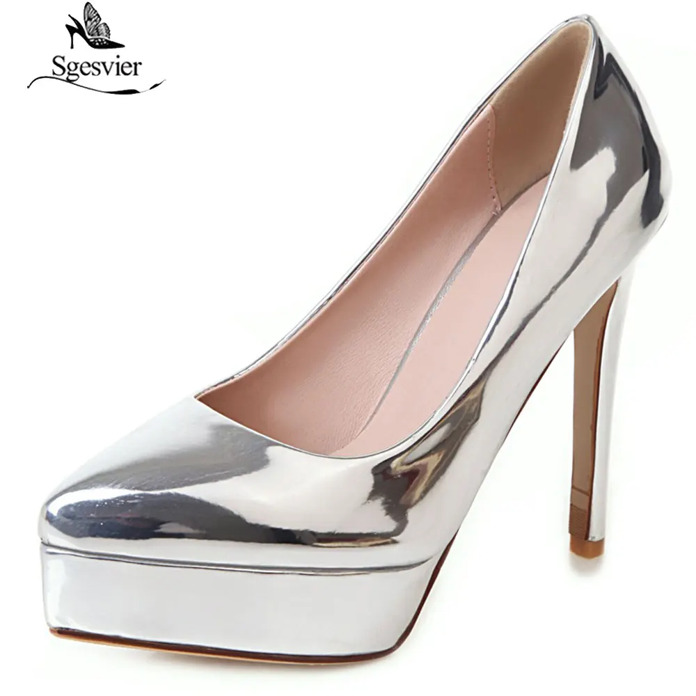 Sgesvier Shoes woman High heels Ladies pumps Pointed toe Platform Patent leather Slip on Spring summer Gold Big size 33-48 G330
Sgesvier Shoes woman High heels Ladies pumps Pointed toe Platform Patent leather Slip on Spring summer Gold Big size 33-48 G330
