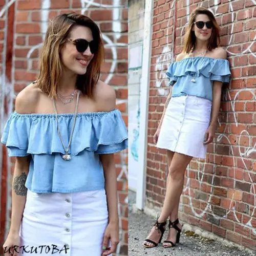 2019 New Fashion Women Summer Off Shoulder Flaresleeve Casual Plain Shirts Loose Tops Blouse | Женская одежда