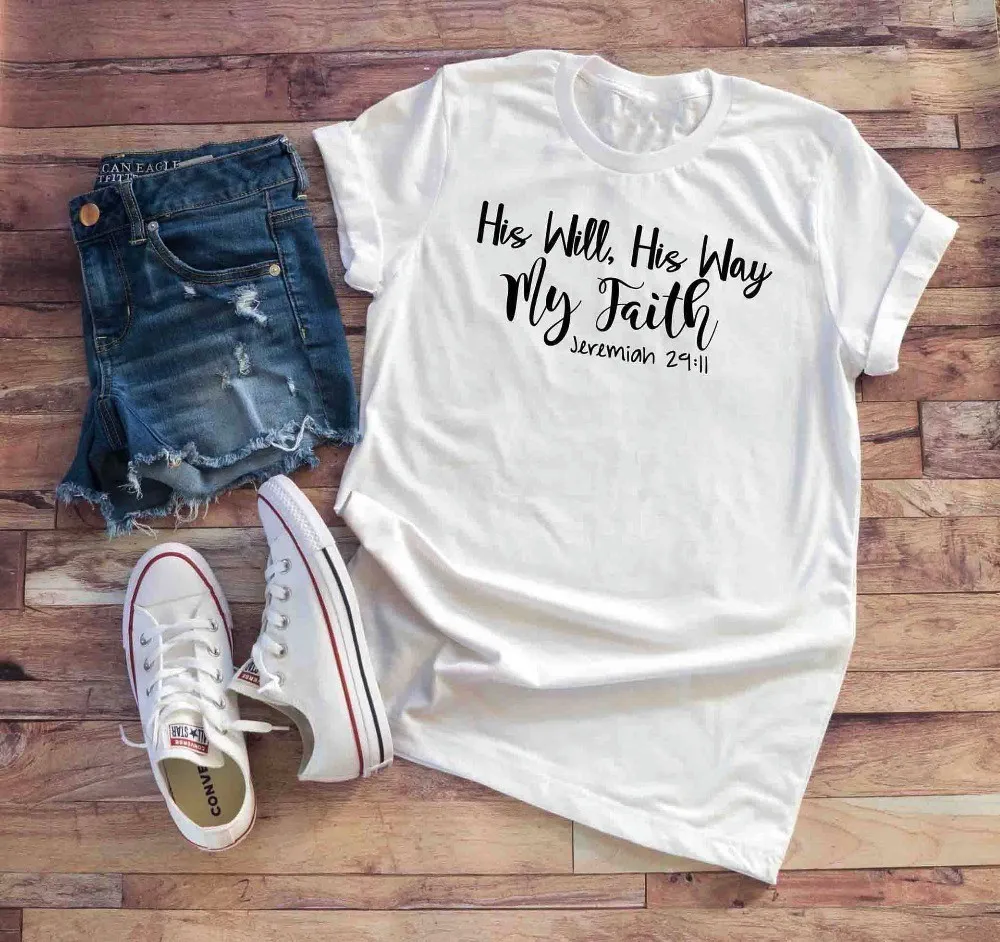 Womens Christian T-Shirt His Will His Way My faith Shirt Bible verse scripture Tee Inspirational slogan women quote tops-J062
Womens Christian T-Shirt His Will His Way My faith Shirt Bible verse scripture Tee Inspirational slogan women quote tops-J062