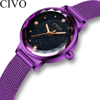 

CIVO Fashion Starry Sky Quartz Watch Women Watches Luxury Diamond Mesh Stainless Steel Strap Ladies Waterproof Wristwatch Clock