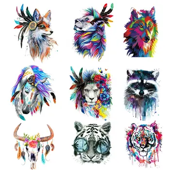 Wolf Unicorn Tiger Feather Patches Iron on Stripe Stickers For Clothes Heat Printed A-level Washable DIY Thermal Transfer
