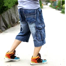 Homens mais tamanho solto baggy denim curto calças de brim moda streetwear hip hop longo 3/4 capri carga shorts bolso bermuda masculino azul(China)
