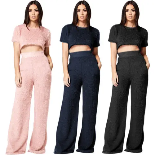 Womens Casual Fluffy Crop Top Wide Leg Pants Sportswear Short Sleeve Furry 2 Pieces Suit for Winter Christmas
Womens Casual Fluffy Crop Top Wide Leg Pants Sportswear Short Sleeve Furry 2 Pieces Suit for Winter Christmas