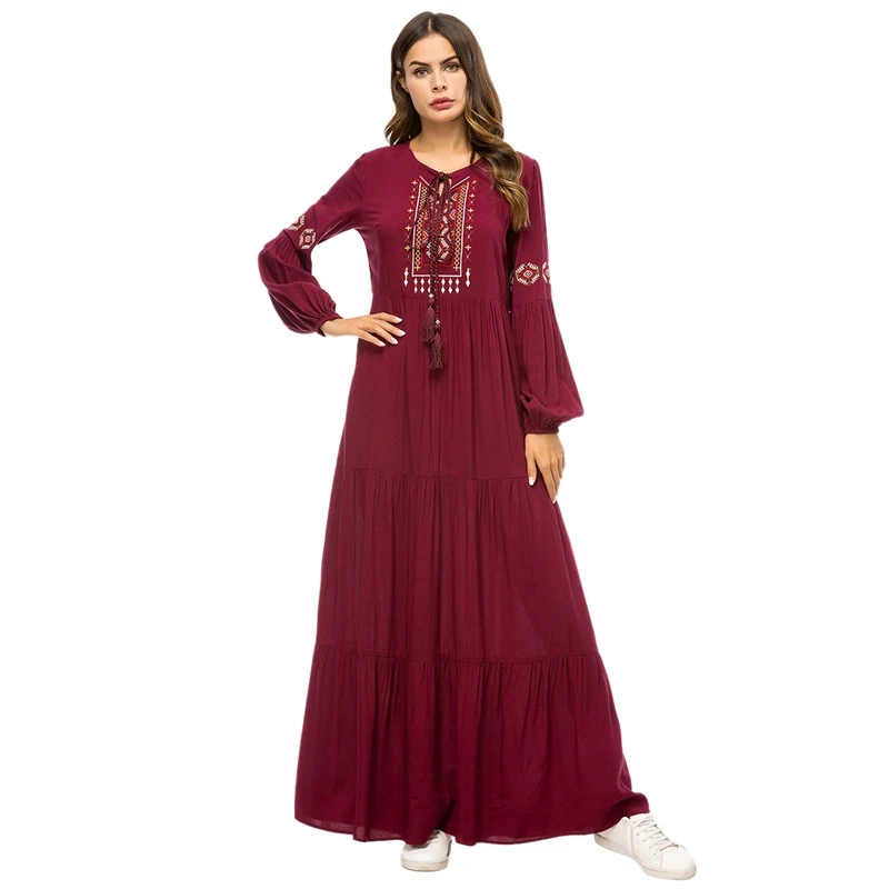 Women Geometric Embroidery Ruffle Pleated Dress Vintage Ethnic Tassel Drawstring Long Sleeve Draped Swing Long Dress Abaya Qat
Women Geometric Embroidery Ruffle Pleated Dress Vintage Ethnic Tassel Drawstring Long Sleeve Draped Swing Long Dress Abaya Qat