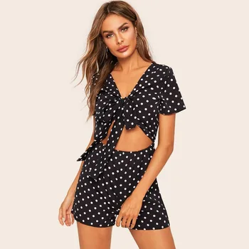 Polka Dot Tie Front Playsuit Women Belly Hollow Out Sexy V neck Short Sleeve Jumpsuit Casual Summer 2019 New Fashion GRNSHTS
Polka Dot Tie Front Playsuit Women Belly Hollow Out Sexy V neck Short Sleeve Jumpsuit Casual Summer 2019 New Fashion GRNSHTS