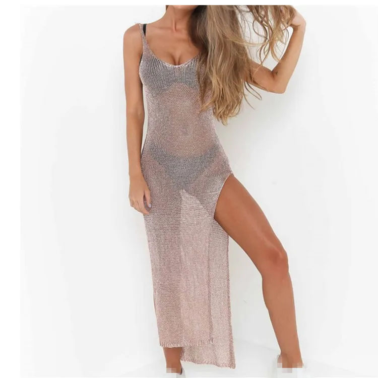 2019 Women Sexy Sheer Mesh Knitted Dress Tunic Beach Splits Dress Cover Up Long Maxi Dress Beachwear Female 
2019 Women Sexy Sheer Mesh Knitted Dress Tunic Beach Splits Dress Cover Up Long Maxi Dress Beachwear Female