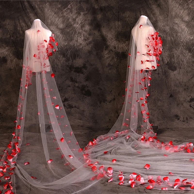Artificial Red Fabric Flower Veil One Layer Long Cathedral Bridal Wedding Veil Ivory Tulle Cut Edge Handmade
Artificial Red Fabric Flower Veil One Layer Long Cathedral Bridal Wedding Veil Ivory Tulle Cut Edge Handmade