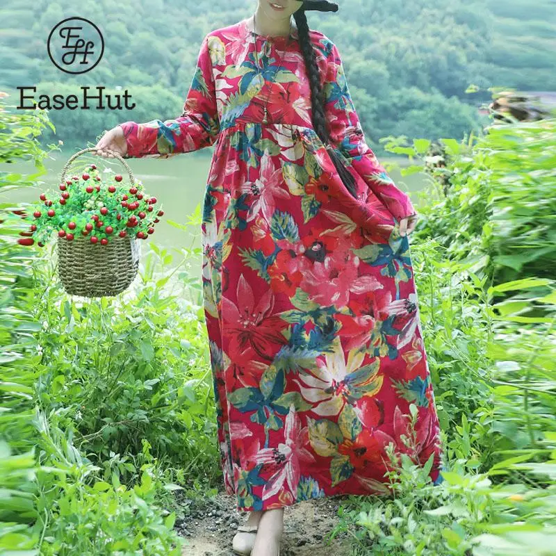EaseHut Women Cotton Linen Maxi Dresses Floral Printed Long Sleeve Round Neck Casual Autumn Long Dresses Vintage Robe vestido
EaseHut Women Cotton Linen Maxi Dresses Floral Printed Long Sleeve Round Neck Casual Autumn Long Dresses Vintage Robe vestido