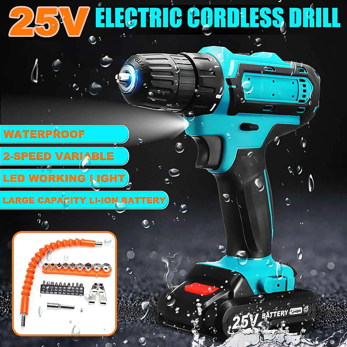 25V Rechargeable Cordless Electric Drill Screwdriver Wrench Woodworking Power Tools with Screwdriver head Kits
25V Rechargeable Cordless Electric Drill Screwdriver Wrench Woodworking Power Tools with Screwdriver head Kits