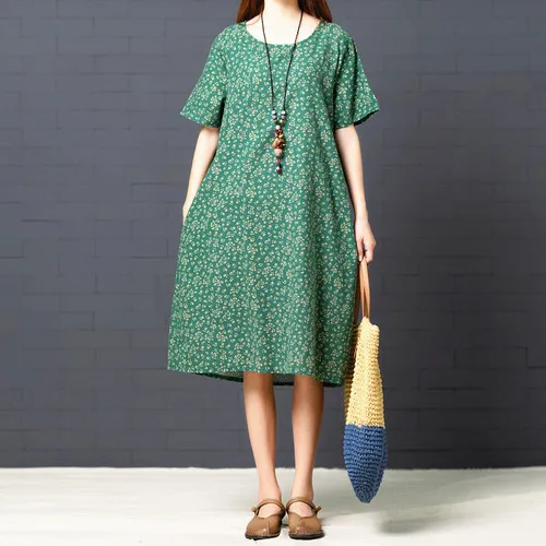 2019 Spring Summer Women Cotton And Linen Dress Floral Print Female Casual Loose Elegant Vintage O-neck Short Sleeve Dresses
2019 Spring Summer Women Cotton And Linen Dress Floral Print Female Casual Loose Elegant Vintage O-neck Short Sleeve Dresses