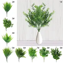 7 fourche eau herbe Eucalyptus plastique plantes artificielles herbe verte plastique fleur plante mariage maison décoration Table décors(China)