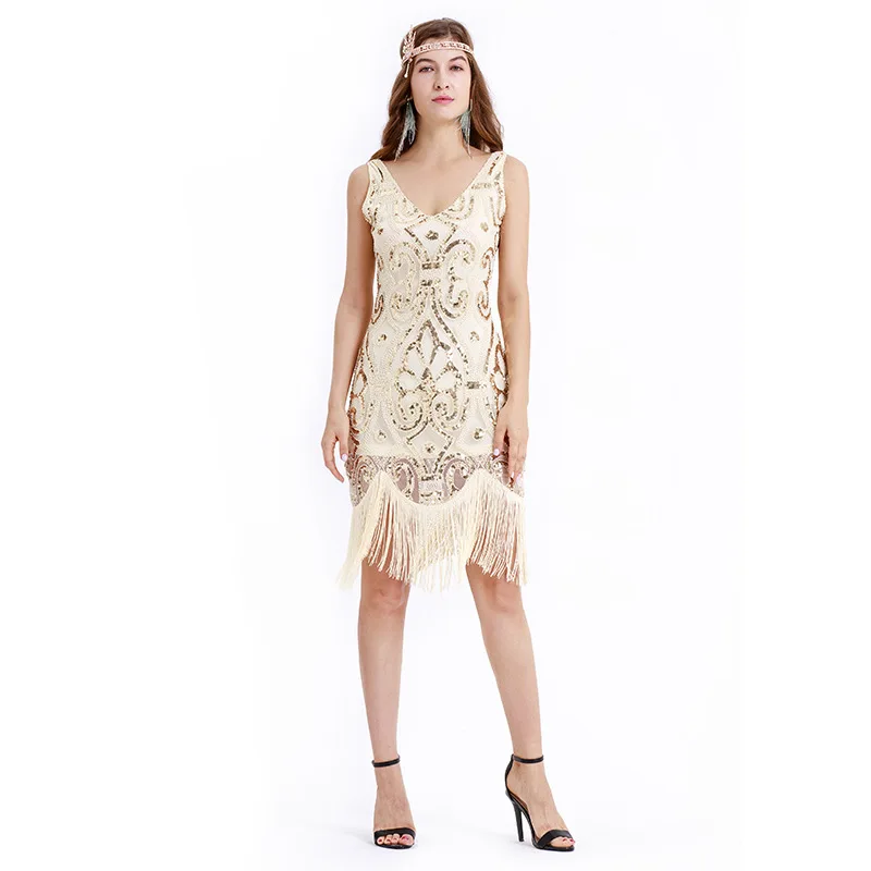 1920s Retro Sequined Cosplay Costume For Halloween Dress Medieval Gatsby Dress Women's Solid Vintage V-neck Sequined Fringed
1920s Retro Sequined Cosplay Costume For Halloween Dress Medieval Gatsby Dress Women's Solid Vintage V-neck Sequined Fringed