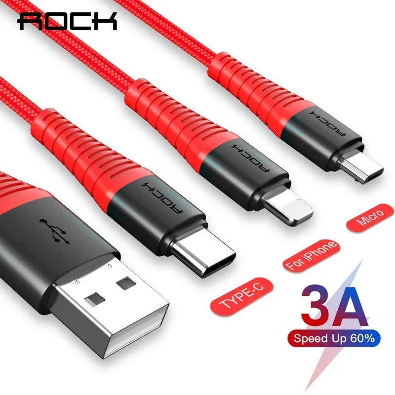 Rock Hi-Tensile 3 In 1 USB Cable For Lighting Iphone x 8 7 6s 3.0A Fast Charging Cord Micor USB Type C For Xiaomi Samsung Huawei
Rock Hi-Tensile 3 In 1 USB Cable For Lighting Iphone x 8 7 6s 3.0A Fast Charging Cord Micor USB Type C For Xiaomi Samsung Huawei