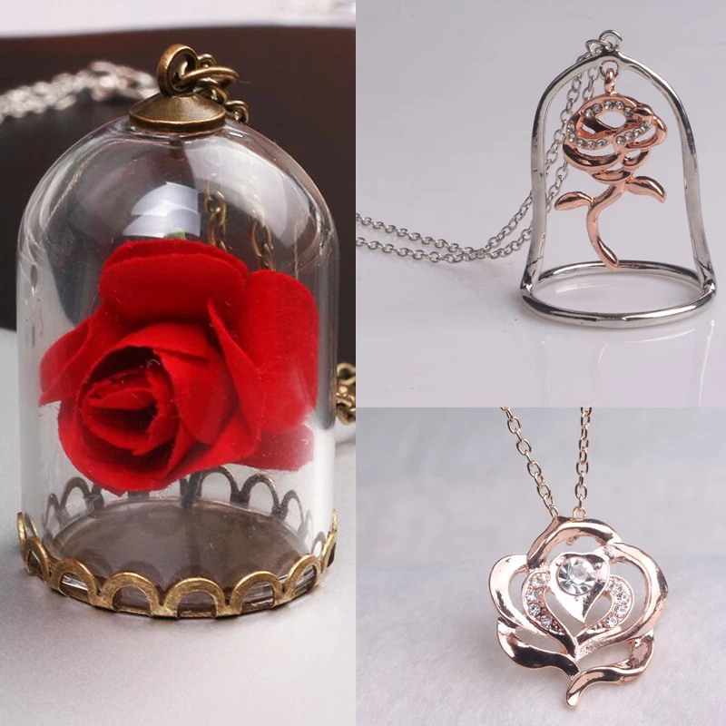 Girls Women Pretty Single 'Enchanted' Charm Rose Flower Necklace Pendant Chain