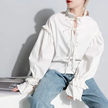 2019 Casual Spring Stand Collar Long Sleeve Shirt Solid Loose Lotus Edge Split Joint Shirt Women Fashion Tide
2019 Casual Spring Stand Collar Long Sleeve Shirt Solid Loose Lotus Edge Split Joint Shirt Women Fashion Tide