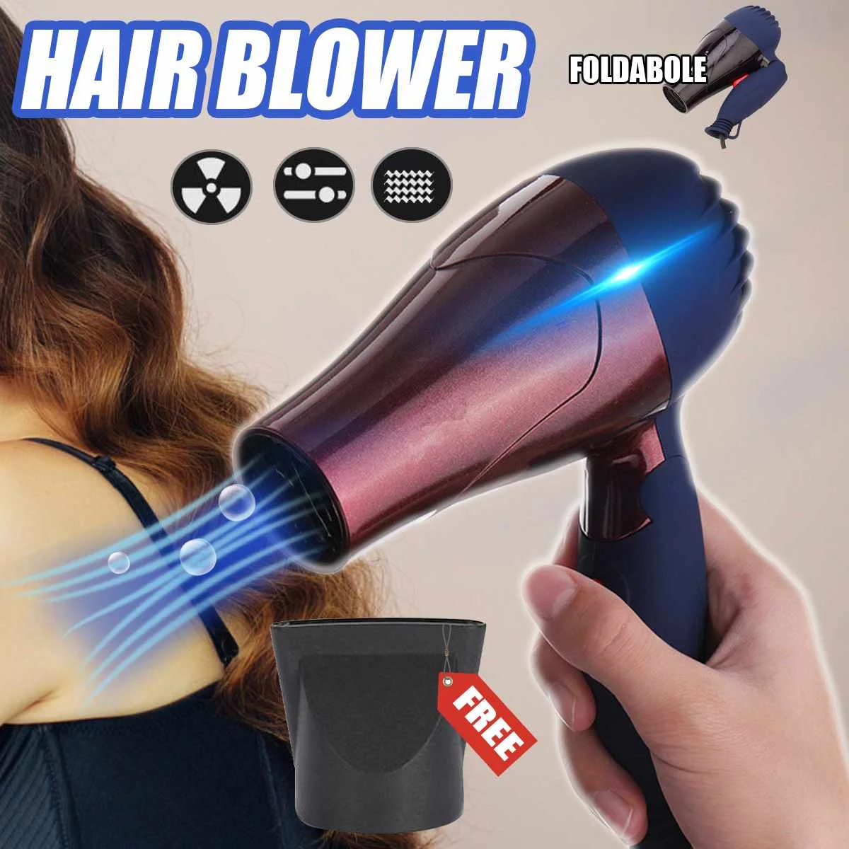 

Professional Travel Hairdryer 1500W Foldable Hairdressing Salon Electric Hair Dryer Mini Blower Household Hairstyling Tools