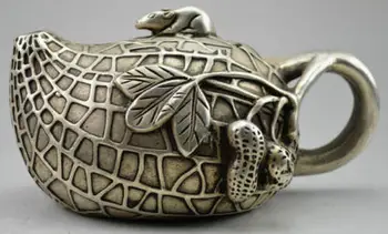 

Collectible Decorated Old Handwork Tibet Silver Carved Rich Peanut Mice Tea Pot