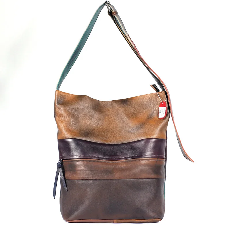 2019 Genuine Leather Zipper Closure Women Vintage Bucket handbags Cowhide Female Single Cross Shoulder Bag for Lady Panelled 
2019 Genuine Leather Zipper Closure Women Vintage Bucket handbags Cowhide Female Single Cross Shoulder Bag for Lady Panelled