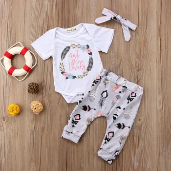 

Pudcoco Baby Girl Set 0-18M 3Pcs Infant Newborn Baby Girl Isn't She Lovely Romper Tops Pants Outfit US Stock