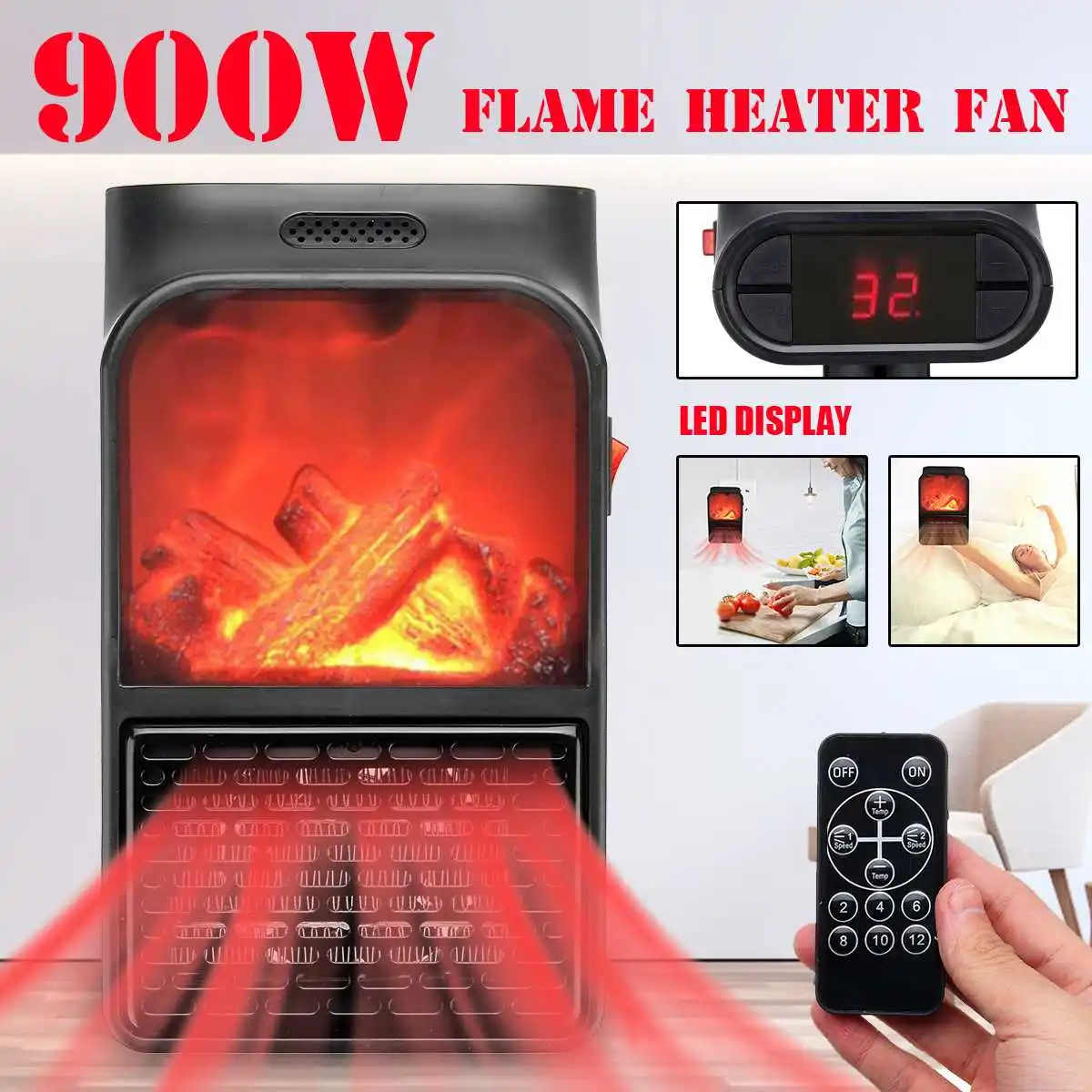 900W Thermostat Electric Space Fan Heater Remote Control Heater FREE SHIPPING