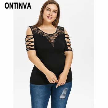 Fashion Large Size 5XL Women T Shirt 2020 Spring Summer Sexy Cold Shoulder Lace Up Sleeve Tshirt Lace Crew Neck Bandage Tee Tops
Fashion Large Size 5XL Women T Shirt 2020 Spring Summer Sexy Cold Shoulder Lace Up Sleeve Tshirt Lace Crew Neck Bandage Tee Tops