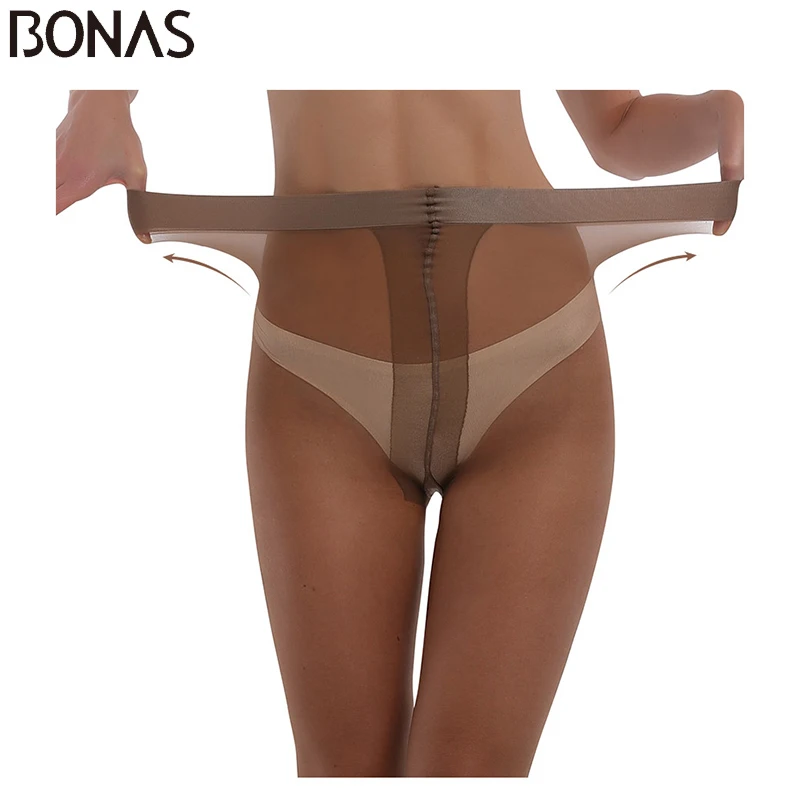 

BONAS 15D Tights Women Nylons Thin Pantyhose Tear Resistant Nylon Panty T Crotch Sexy Tight Fashion Female Stockings Europn Size