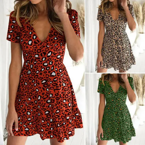 Women Wave Dot Leopard Print Boho Style Short Sleeve Dress Wave Dot Print Sexy V-neck Summer Beach Party Casual Mini Sundress
Women Wave Dot Leopard Print Boho Style Short Sleeve Dress Wave Dot Print Sexy V-neck Summer Beach Party Casual Mini Sundress