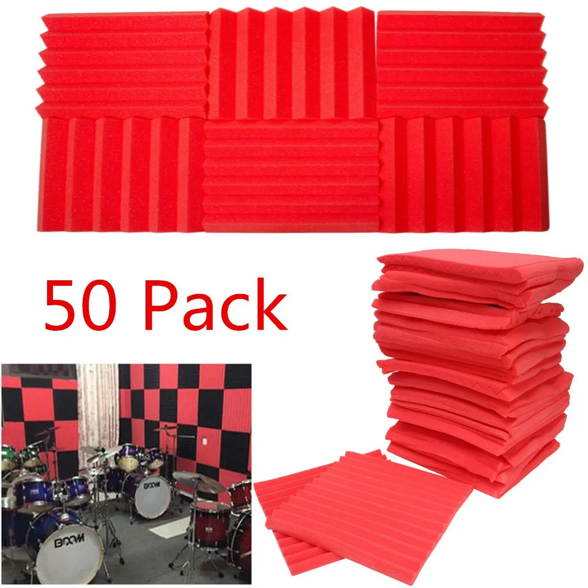 50Pcs/Set Studio Acoustic Foam Panel Tile Sound Absorption Proofing Windows Wall Treatment Wedge Sealing Strips Kit Red
50Pcs/Set Studio Acoustic Foam Panel Tile Sound Absorption Proofing Windows Wall Treatment Wedge Sealing Strips Kit Red