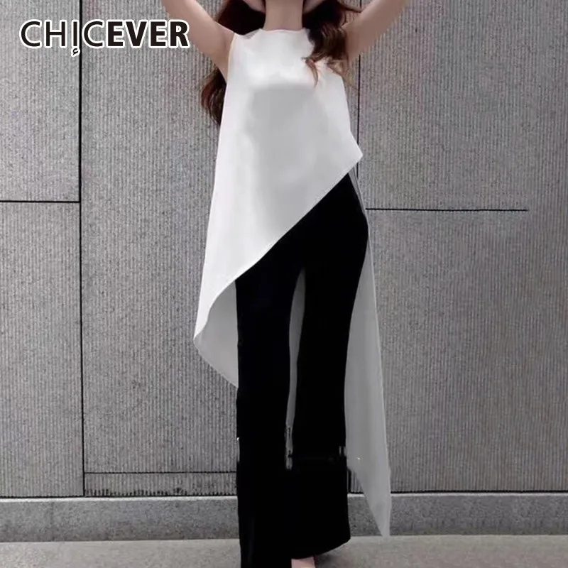CHICEVER Chiffon Women Tops And Blouse Female Shirts O Neck Sleeveless Asymmetric Hem White Blouses Women Fashion Clothes New
CHICEVER Chiffon Women Tops And Blouse Female Shirts O Neck Sleeveless Asymmetric Hem White Blouses Women Fashion Clothes New