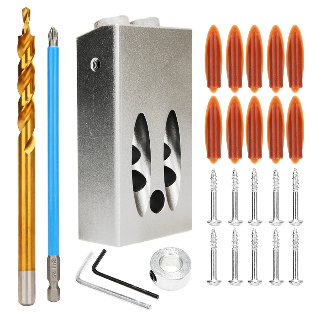 26pcs Aluminum Alloy Pocket Hole Jig with Dowel Drill Set Woodworking Drill Tool Carpenters Joint Tools
26pcs Aluminum Alloy Pocket Hole Jig with Dowel Drill Set Woodworking Drill Tool Carpenters Joint Tools