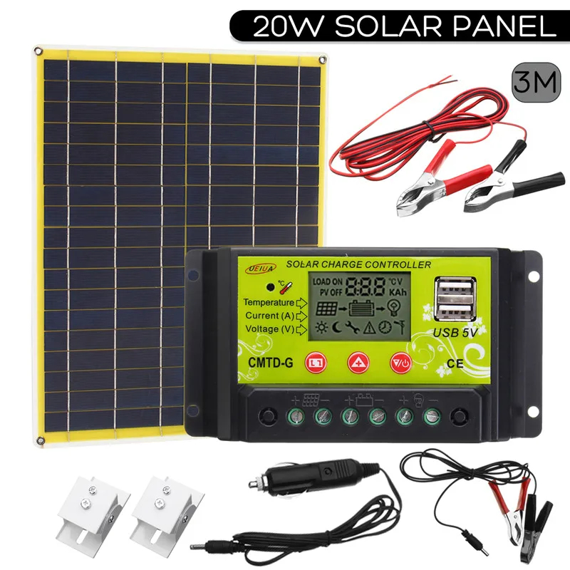 20W Solar Panel USB Charger 12V/5V For Phone Lighting Boat +12/24V Solar Controller +Car Charger 2x Alligator Clip and Cable ect
20W Solar Panel USB Charger 12V/5V For Phone Lighting Boat +12/24V Solar Controller +Car Charger 2x Alligator Clip and Cable ect